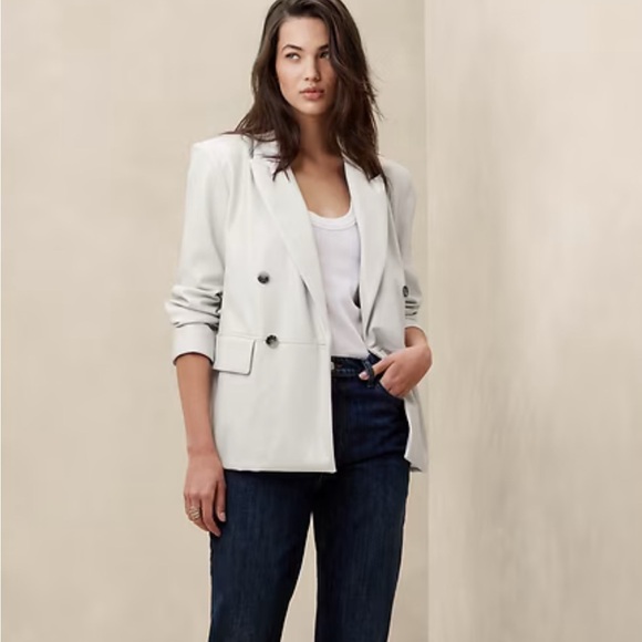 Banana Republic Tan Vegan Leather Blazer Tailored Suit Jacket - Picture 1 of 4